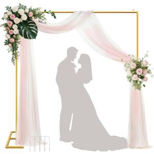 Backdrop Stand Heavy Duty with Base 8.2FT x 8.2FT , Gold Portable Adjustable Pipe and Drape Backdrop Stand Kit, Square Metal Arch Party Frame for Wedding Birthday Party Banquet Decorations