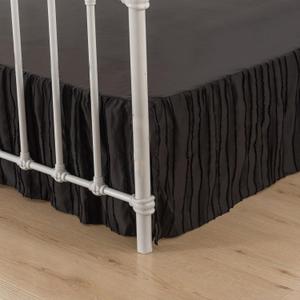 Bed Skirt Queen Size, Ruffled Bed Skirt with Split Corners, Queen Bed Skirts 18 Inch Drop with Platform, Striped Boho Queen Size Bed Skirting, Black, Queen - 18" Drop
