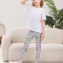 Haloumoning Kids Girls Striped Leggings Toddler Cute Elastic Waist Printed Pants 3-10 Years, 100 (White)