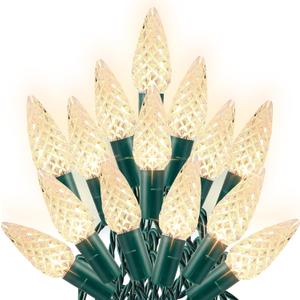 Dazzle Bright C6 Christmas String Lights, 100 LED 33 FT Outdoor Christmas Lights Waterproof Connectable, 8 Modes Lights for Indoor Outdoor Home Garden Yard Xmas Tree Decorations (Warm White)