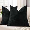 decorUhome Black Chenille Throw Pillow Covers 20x20 Set of 2 Textured Soft Cozy Slubby Couch Pillow Covers Modern Farmhouse Boho Decorative Pillow Cases for Bed Sofa Living Room