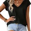 Avanova Women Bow Open Back Backless Tops Cap Short Sleeve V Neck Shirts Summer Casual Black Large (Black, L)