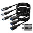 3 Pack USB 3.0 Extension Cable 15 Feet, USB A Male to Female Extender Cord, 5Gbps Data Transfer for Webcam, Printer, Keyboard, Mouse, Flash Drive, Hard Drive, Controller, Black Cable with 5 Cable Ties