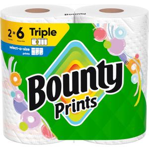 Bounty Select-A-Size Paper Towels, Prints, 2 Triple Rolls = 6 Regular Rolls