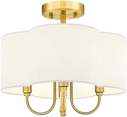 METWET Gold Semi Flush Mount Ceiling Light, 13.5" 4-Light Light Fixtures Ceiling Mount with Fabric Shade in Quatrefoil for Kitchen Nursery Entryway Hallway Bedroom, SM179-BG