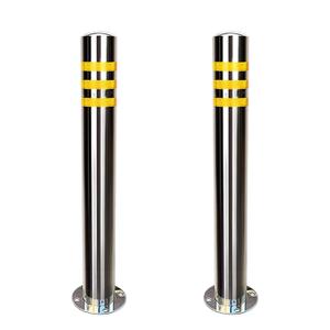 Safety Bollard, 31.5" Stainless Steel Posts Reflective Strips & Anchors - Parking Bollard for Traffic Control, Driveway, Parking Areas