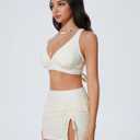 SUUKSESS Women High Waisted Bikini Sets with Skirt Sexy Crisscross Back Swimsuit (Beige, L)