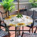 Woodland Floral Display Round Outdoor Tablecloth with Umbrella Hole, Round Fitted Table Cloth with Elastic Zippered Table Covers 45-56in Waterproof Umbrella Tablecloths Circle Elastic Table Cover