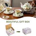 TATSUMI Country Roses Porcelain Tea Set, European Ceramic tea set for one or two,Vintage Style, For Women and Tea Parties (Green, 7 Pieces Set)