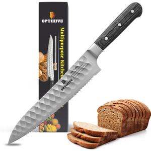 Bread Knife, 10 Inch Serrated Knife for Homemade Bread, Forged German High Carbon Stainless Steel, Razor-Sharp Edge for Efficient Slicing Sourdough Bread, Bagels & Cakes
