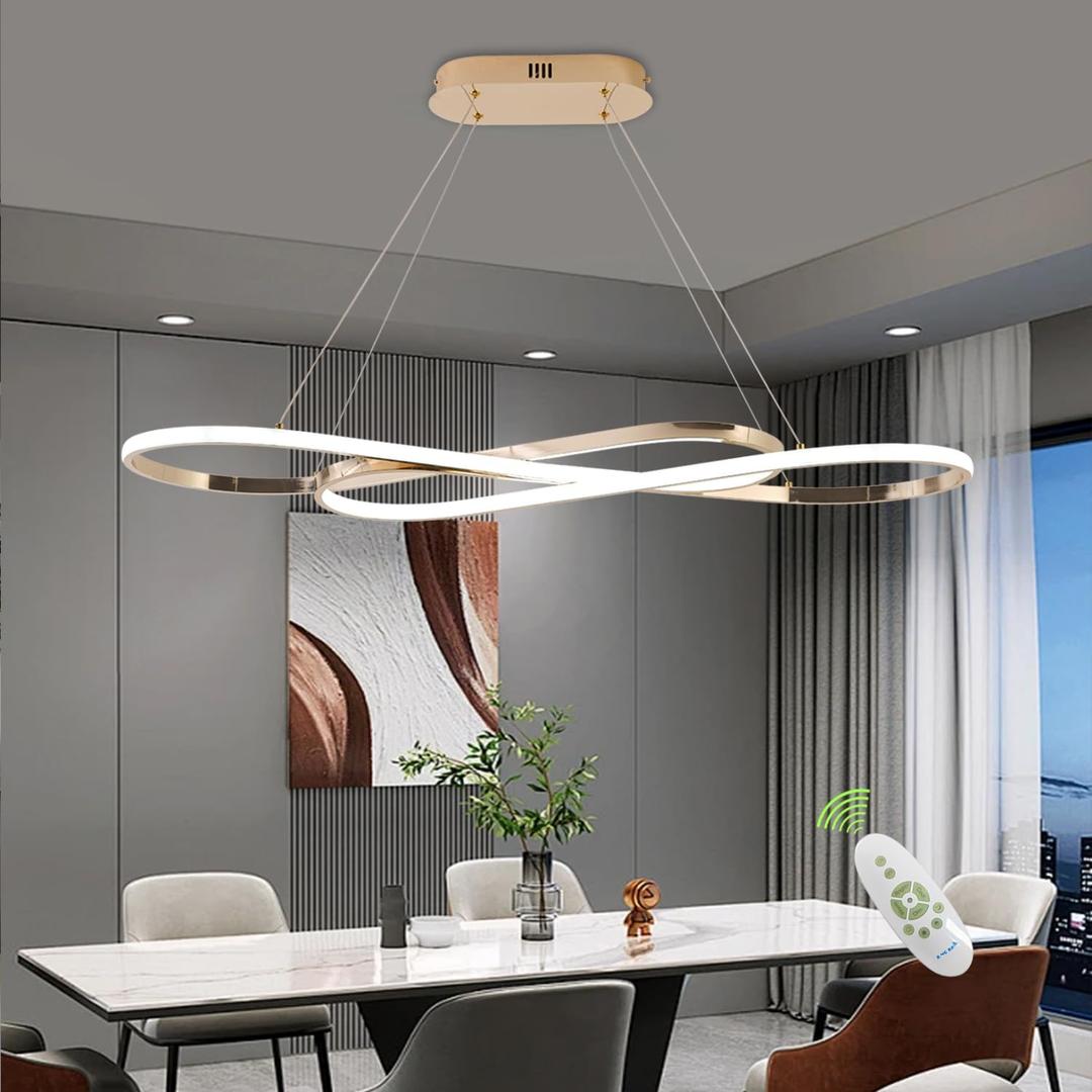 Gold Led Chandelier for Kitchen Island Lighting, Dimmable Modern Chandelier for Dining Room, L39.4" Modern Led Pendant Light Fixture Height Adjustable Brushed Gold Dining Room Light Fixture Over Table, Gold