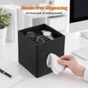 LAMOTI Leather Tissue Box Cover with Storage Tray, Square Facial Tissue Box Holder for Bathroom, Office Table, Countertop, Night Stand & More (Black)