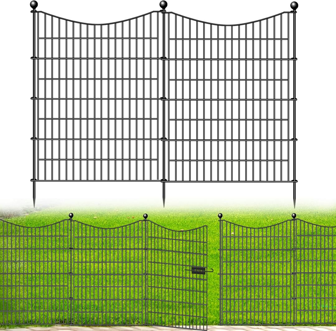 10 Panels Decorative Garden Fence with Gate, 40 in(H) X 23.6 ft(L) No Dig Dog Fence Animal Barrier Outdoor for Yard, Rustproof Metal Garden Edging and Borders, Temporary Fencing Stakes (10 Panels-23.6 ft(L) X 40 in(H) with Gate)
