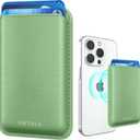 Magnetic Wallet Cell Phone Card Holder for Phone Case with Mag-Safe, Stronger Magnetic RFID Leather Phone Wallet Stick on Series of iPhone 17/16/15/14/13/12 and Pro/Promax,Light Green