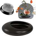 Flower Frog Vase Kit, Ikebana Flower Arrangement, Ceramic Water Drop Flower Pot & Flower Frog, Flower Arrangement Vase Kit (Dark Brown Small Size)