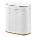 ELPHECO Bathroom Trash Can with Lid 2 Gallon Motion Sensor Garbage Can 7.5 Liter Small Trash can Touchless Bathroom Decor Waterproof Smart Waste Bin with Stripes for Bedroom, Office (White-Golden)