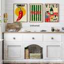 3Pcs Vintage kitchen Canvas Wall Art Abstract Dinner Table Food Wall Decor Colorful Food Lover Maybe Too Hot for Your Taste Poster Print Artwork for Dining Hotel Kitchen Modern Home Decoration (16L" x 12W")