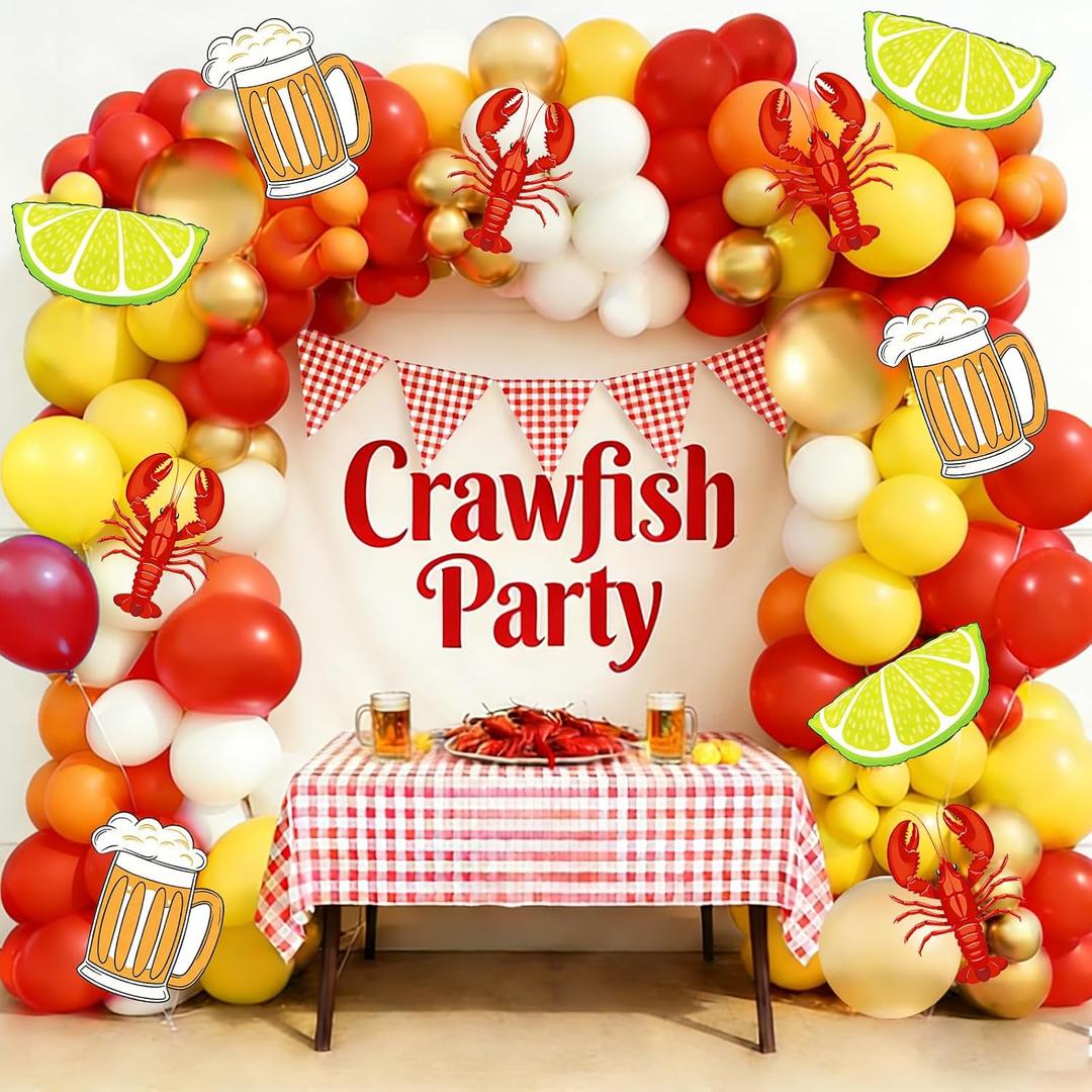 Crawfish Party Decorations 142 Pcs Crawfish Balloon Arch Garland Kit for Birthday Crawfish Boil Party Decor Supplies
