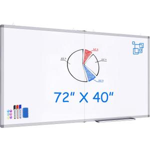 Magnetic White Board Dry Erase Board for Wall72" x 40" Wall-Mounted Aluminum Frame Marker Board, Foldable Portable Whiteboard with a Long Pen Tray for School, Classroom, Office & Home