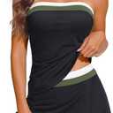 Yonique Women Bandeau Tankini with Skirt - Two Piece Strapless Bathing Suits Color Block Tummy Control 2026 Swimsuit (Large, Black)