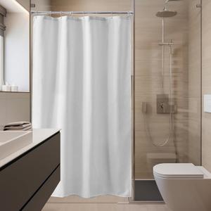 Amazer Small Stall Shower Curtain Liner Washable, 48x72 Inches, Fabric Shower Liner with 2 Bottom Stones, Narrow Waterproof RV Shower Curtain Liner, 8 Grommet Holes, Hotel Quality, White