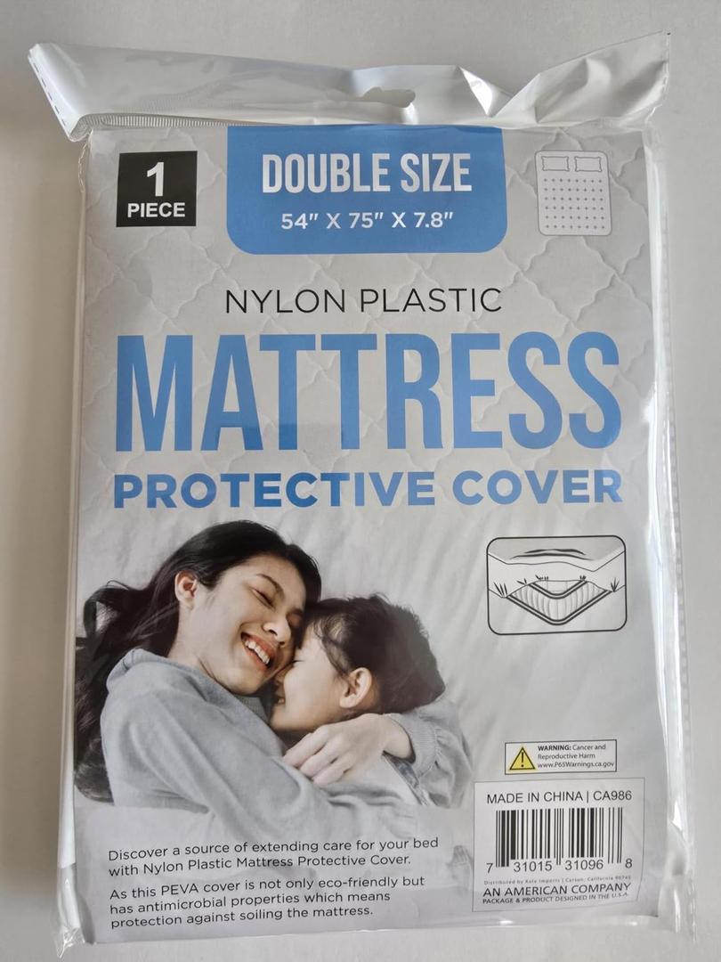 Waterproof Nylon Plastic Double Mattress Cover  35"x74"x7.8", PEVA Protective, Disposable & Eco-Friendly, Perfect for Dorms, Hotels, Storage, Moving (Full)