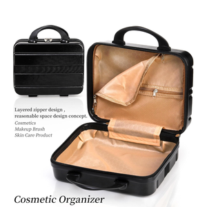 Hard Shell Cosmetic Travel Case, 12 Inch Small Portable Makeup Train Case with Elastic Band Handle, Pressure-proof Mini ABS Carrying Suitcase Toiletry Box for Travel, Camping, Black