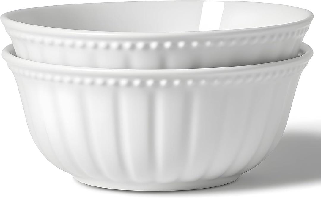 HOMBENE Pasta Bowls, 8 Inch Oatmeal Bowls, Kitchen Bowl Set, Mixing bowl Set, Salad bowl, Microwave and Dishwasher Safe, Set of 2 (White)