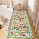 DUKINO 2x6 Kitchen Runner Rug for Hallway, Washable Runner Rug with Non Slip Backing, Low Pile Soft Boho Spring Floral Carpet for Kitchen, Hallway, Entryway, Laundry, Bedroom, Green