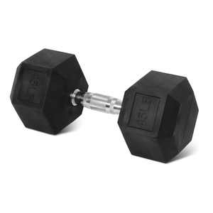BalanceFrom Rubber Encased Hex Dumbbell, 45lbs, Single, Black, for Strength Training, Metal Handle