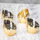 MyGift Luxury Stemless Wine Glasses Gift Set of 4 Modern Brass Accent Barware, Elegant Red Wine Glasses for Anniversary & Wedding Gifts