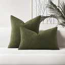 HAUSSY Pack of 2 Boucle Lumbar Throw Pillow Covers 12x20 Inch, Moss Green | Decorative Accent Solid Neutral Pillowcases, Machine Washable, Couch Bed Sofa Living Room Home Decor, No Insert