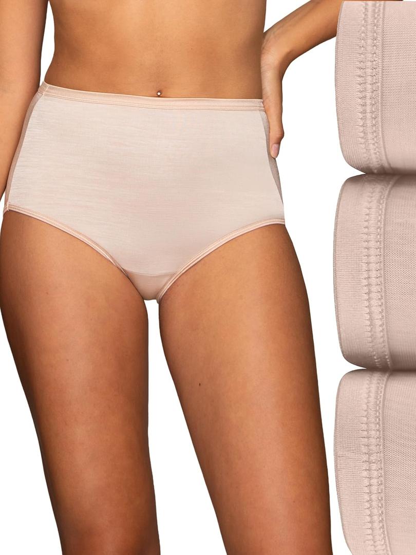 Vanity Fair Women's Illumination Brief Panties, Silky Stretch & Satin Trim (Beige, XXL)