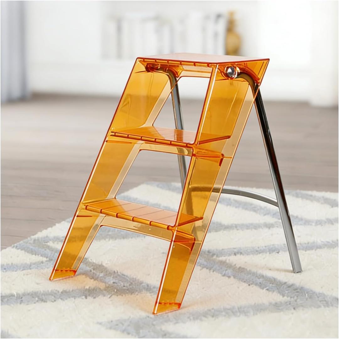Acrylic Step Ladder, 3 Step Clear Folding Step Stool with Anti-Slip Steps, No Assembly 350lbs Capacity Foot Stool, Modern Decorative Display Rack, Plant Stand, Photography Props