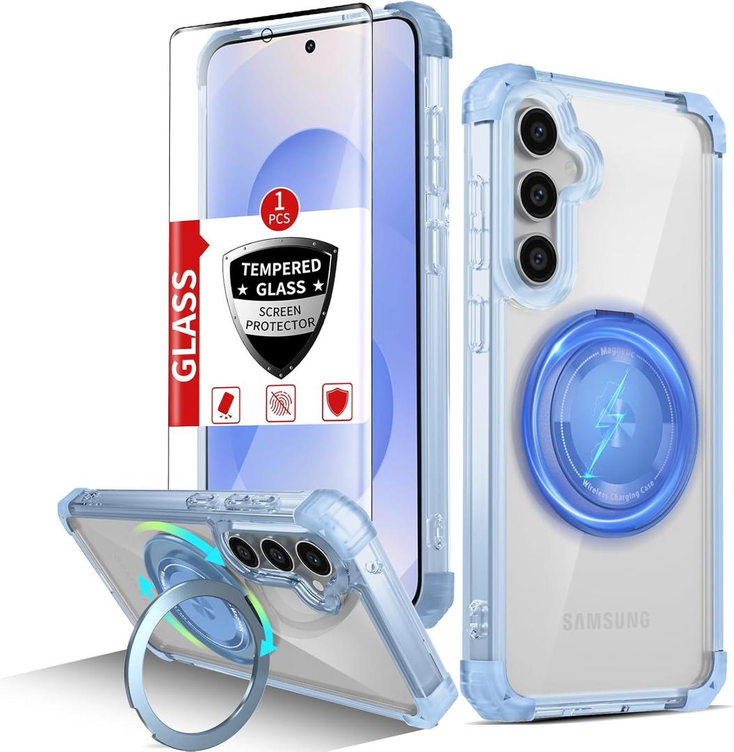 Magnetic for Samsung Galaxy S25 Plus Case Compatible with MagSafe Wireless Charging,with 1 Screen Protector,S25+Plus Case Built-in 360Kickstand Shockproof Military Grade Drop Protection Blue