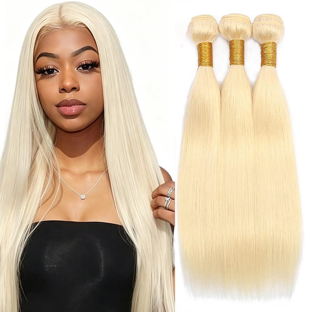 Blonde Straight Bundles Color 613 Human Hair 3 Bundles 300g 28 30 32 inch 10A Grade Double Weft Weave Extensions Unprocessed Brazilian Virgin Hair for Black Women