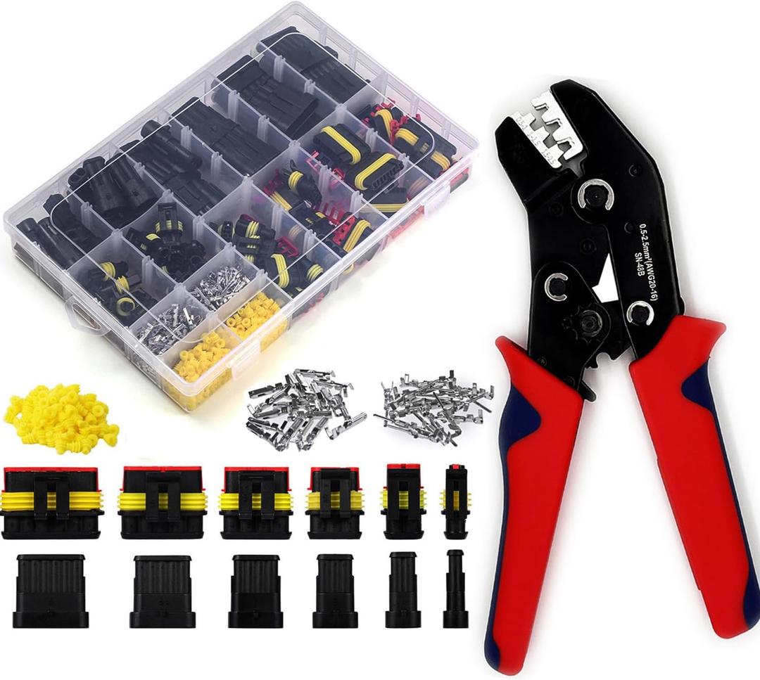 800Pcs 50 Sets Waterproof Automotive Electrical Connectors Electrical Wire Connectors Plug Kit 1/2/3/4/5/6 Pin Waterproof Connectors with Ratchet Crimping Tool