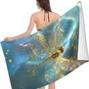 Golden Dragonfly Beach Towel 31inx51in, Cute Sand-Free Microfiber Bath Towel Ultra Soft Quick Dry Pool Towel Absorbent Towel Lightweight Towel for Swimming Bathroom Decor