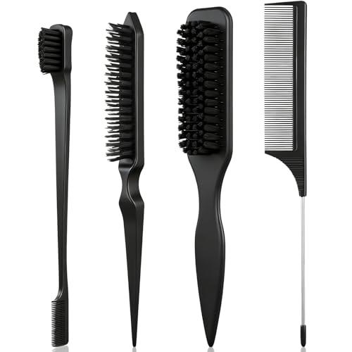 Yiyiring Bristle Slick Back Hair Brush Set Smoothing Brush for Smooth Flyaways, Frizz, Sleek Ponytail, Buns and Edge Hair Control, Teasing Gel Comb Styling Accessories for Women(Black)