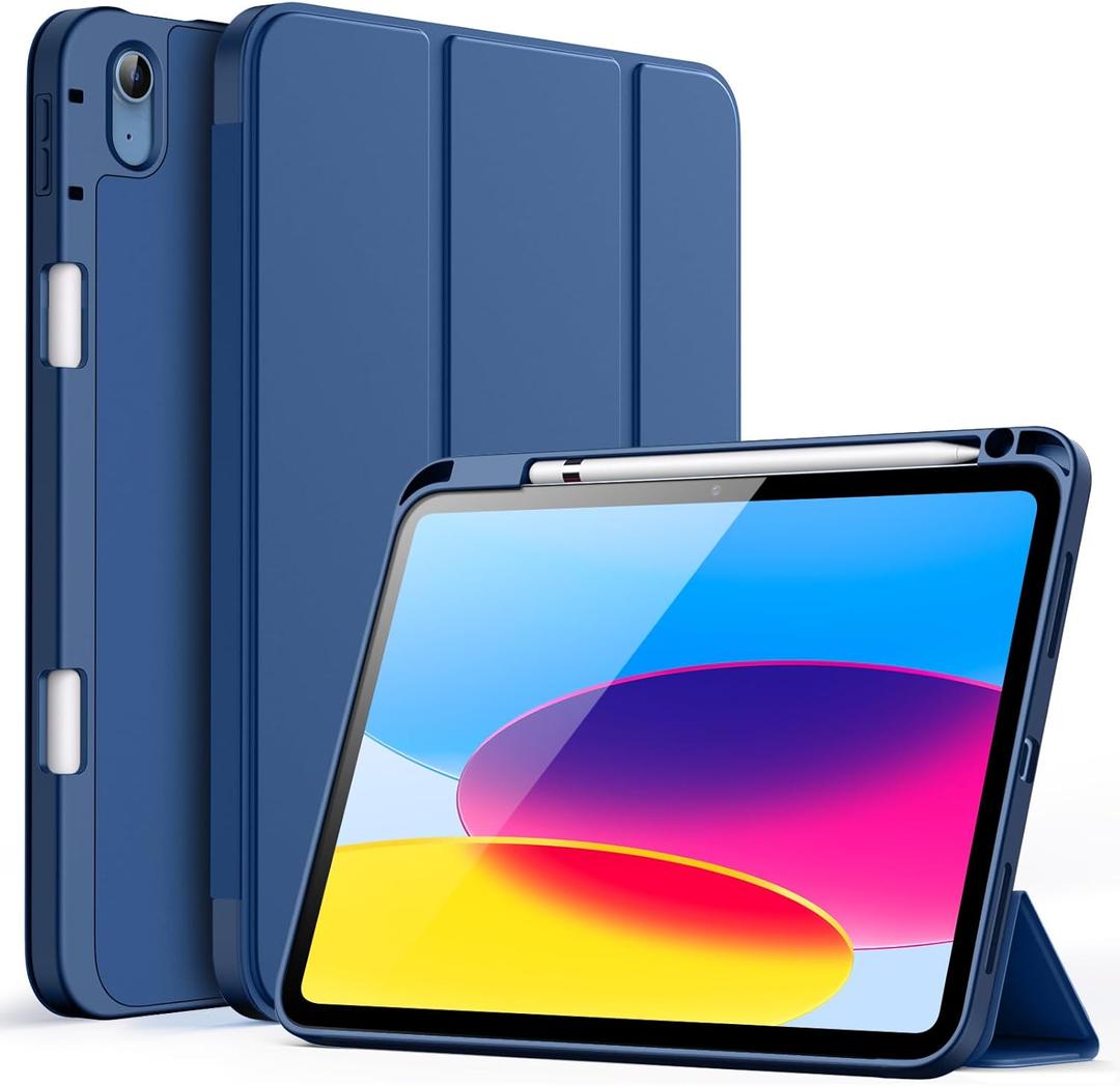 JETech Case for iPad (A16) 11th/10th Generation (2025/2022) with Pencil Holder, Slim Tablet Cover with Soft TPU Back, Auto Wake/Sleep (Navy)