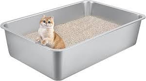 Stainless Steel Cat Litter Box for Large Cats - 17.5"x13.6"x6.1" High-Sided Metal Tray, Anti-Splash & Odor Resistant, Durable Rustproof Design, Easy to Clean 2 Pcs