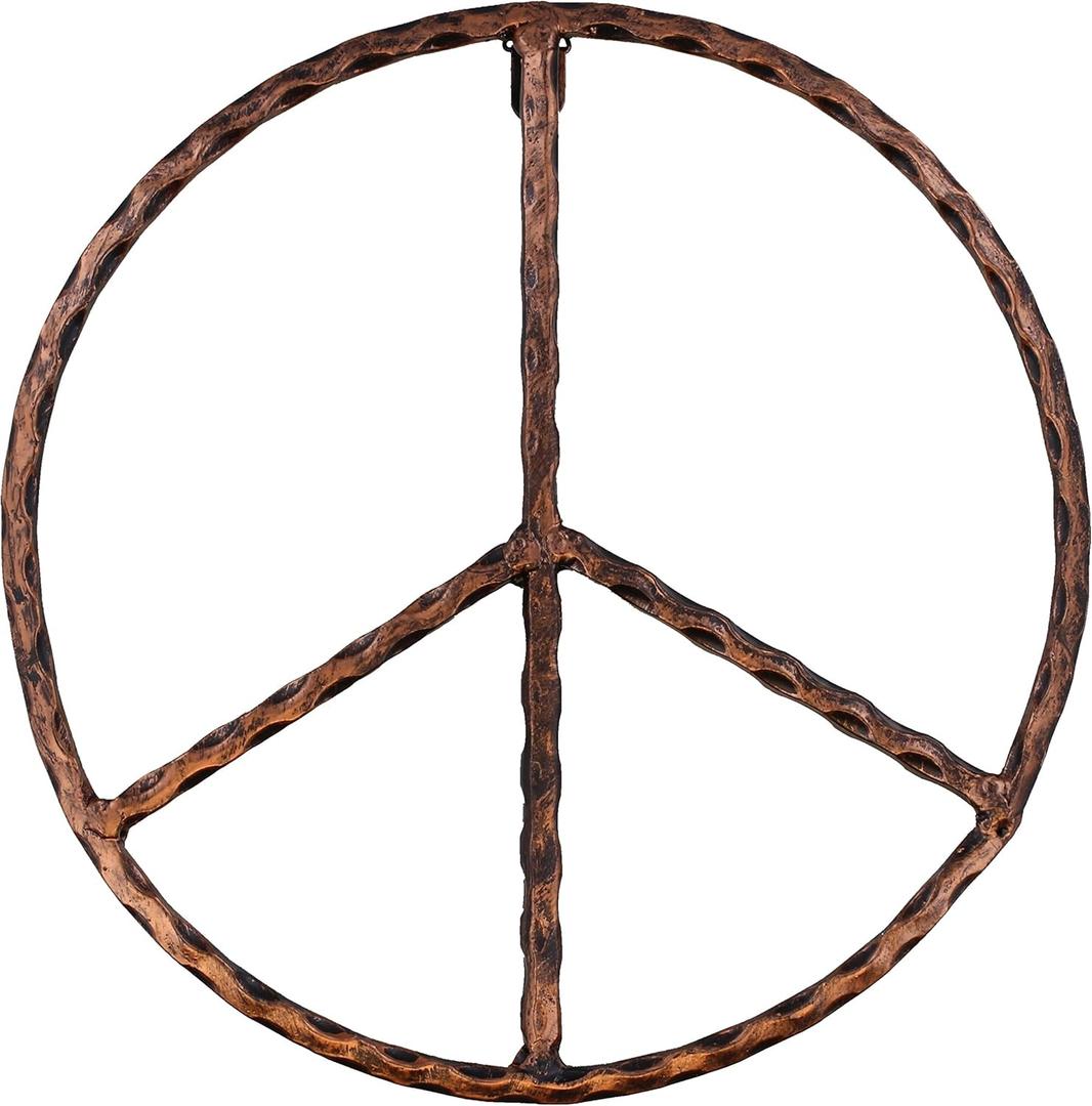 Metal Peace Sign Wall Decor Art - 12" Rustic Hippie Plaque - Rustic Copper Finish