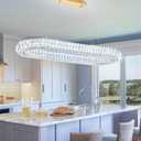 AFQEJG 32" Modern Oval Crystal Chandelier Dimmable Ring Pendant Light Round Crystal Chandeliers for Dining Room Living Room Kitchen Island Gold