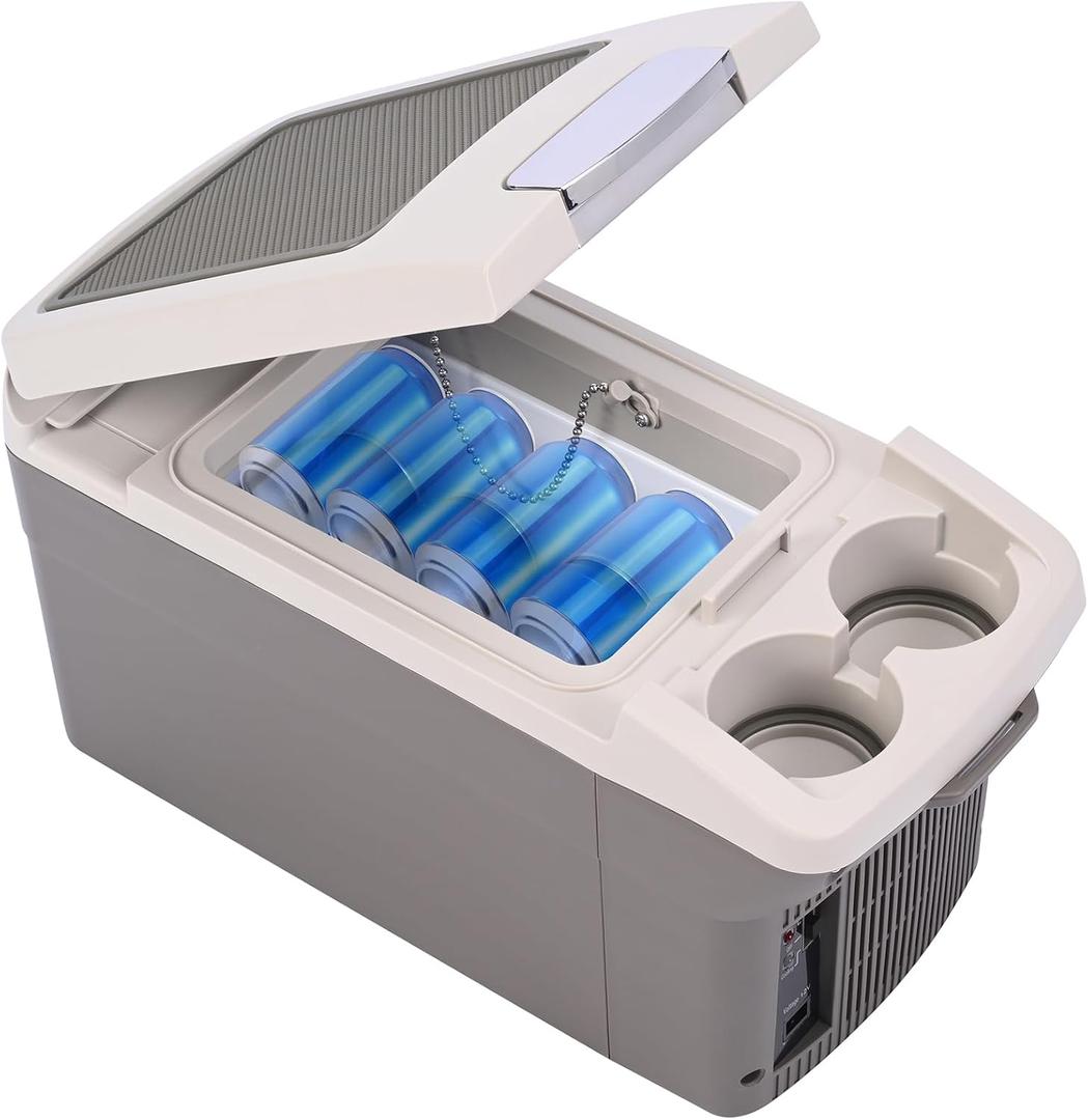 12V Car Refrigerator Cooler/Warmer 6 Quart (6L), 12 Volt DC &110V AC, Electric Car Fridge Portable Compact Camping Cooler Thermoelectric 12V Small Fridge for Car,RV,Camping (Grey)