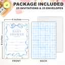 DYIRBIIY Baby Shower Invitations-Set Of 25 Blue Ribbon Bow & Wildflowers Fill-In Invites Cards With Envelopes-Baby Announcement Gender Reveal Party Supplies & Decoration (4'' X 6'')-A16