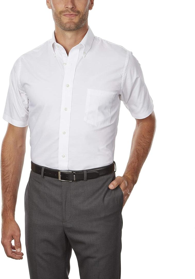 Van Heusen Men's Dress Shirts Short Sleeve Oxford Solid (19.5" Neck, White)