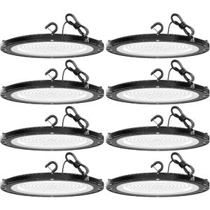 UFO LED High Bay Lights 200W 28000LM with US Plug 5ft Cable 5000K AC100-277V High Bay LED Shop Lights Commercial Warehouse Workshop Factory Barn Garage Lighting Fixture 8 Pack