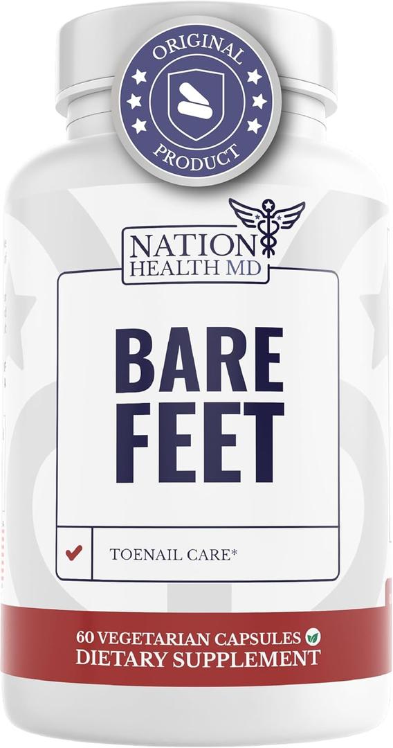 Bare Feet - Toenail Care - Nails Supplement with Vitamin A, Vitamin C, Oregano Powder and More - Nail Repair, Growth and Nail Care Foot Health, 60 Capsules, 6 Pack