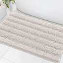 H.VERSAILTEX Bath Mats for Bathroom Non Slip Extra Thick Chenille Striped Bath Rug 24" x 36" Absorbent Non Skid Fluffy Soft Shaggy Rugs Washable Dry Fast Plush Mats for Indoor, Bath Room, Tub - Ivory