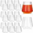 Tebery 20 Pack Plastic Ribbed Wine Glasses, 14Oz Origami Style Ridged Drinking Glasses Tumbler, Unique Vintage Stemless Cups Disposable & Reusable for Champagne, Dessert, Catering, Weddings